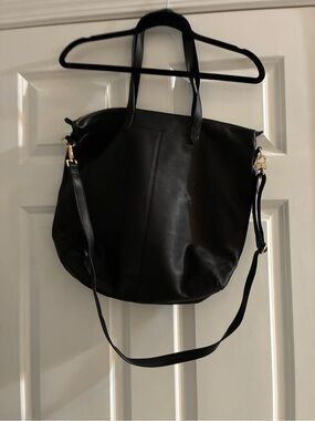 Stella & Dot Black Leather Tote with Gold Hardware and Storage Bag